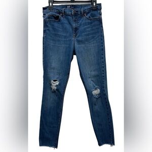 GAP Women's Distressed Cropped Skinny Blue Jeans Denim Leggings Sz 29 R